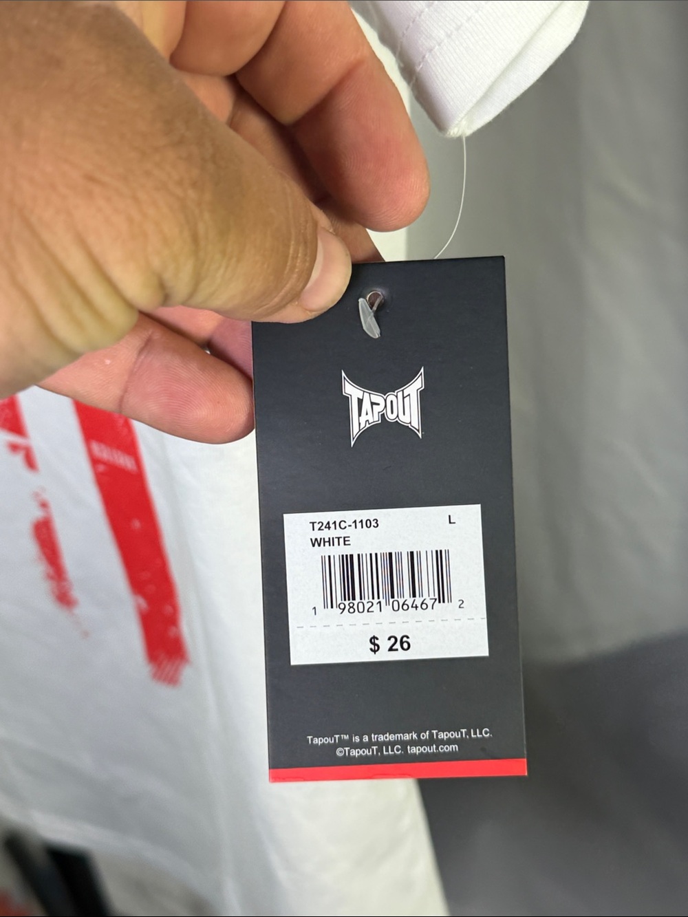 Tapout White Short Sleeve Tee with Red & Black Flag Graphic - Picture 6 of 11